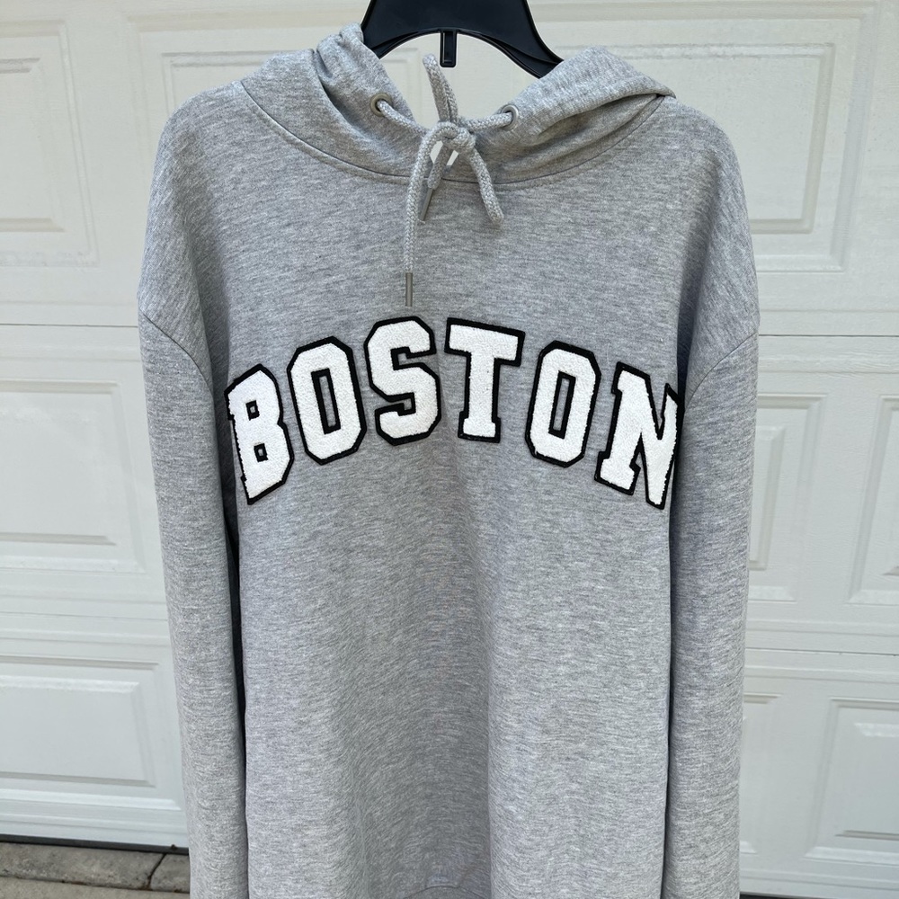 H&M grey sweatshirt hoodie with Boston Patches